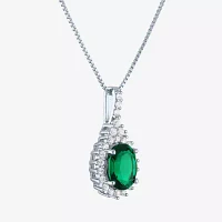 Womens Lab Created Green Emerald Sterling Silver Pendant Necklace