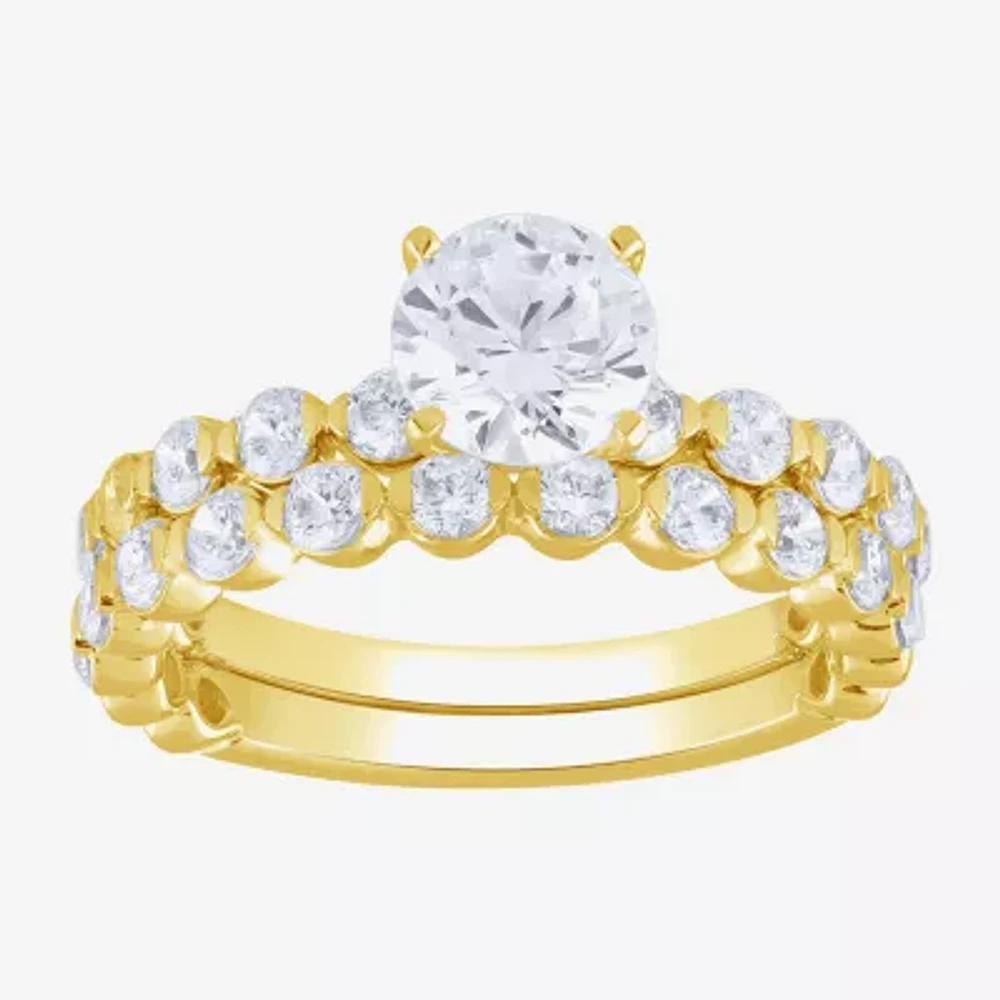 G / Si2) Womens 2 CT. T.W. Lab Grown White Diamond 10K Gold Round Side Stone Bridal Set