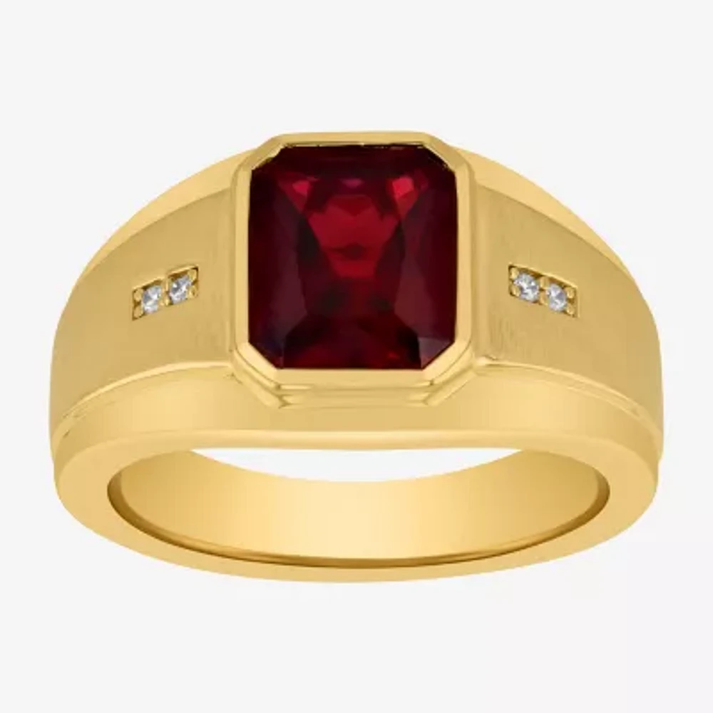 Mens Lab Created Ruby 14K Gold Over Silver Sterling Fashion Ring