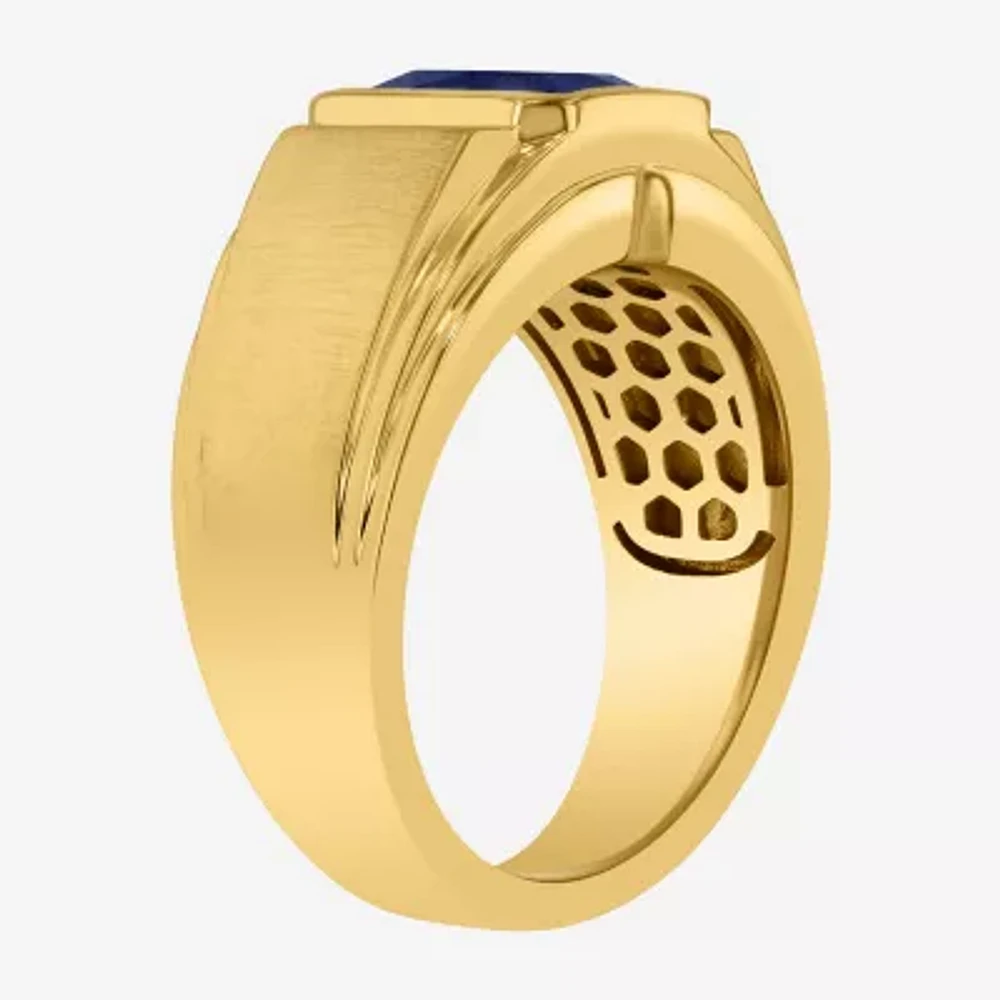 Mens Lab Created Blue Sapphire 14K Gold Over Silver Sterling Fashion Ring