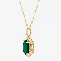 Effy  Womens 1/3 CT. T.W. Lab Created Green Emerald 14K Gold Oval Pendant Necklace