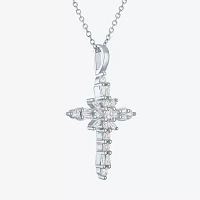 Yes Womens Lab Created White Sapphire Sterling Silver Cross Pendant Necklaces
