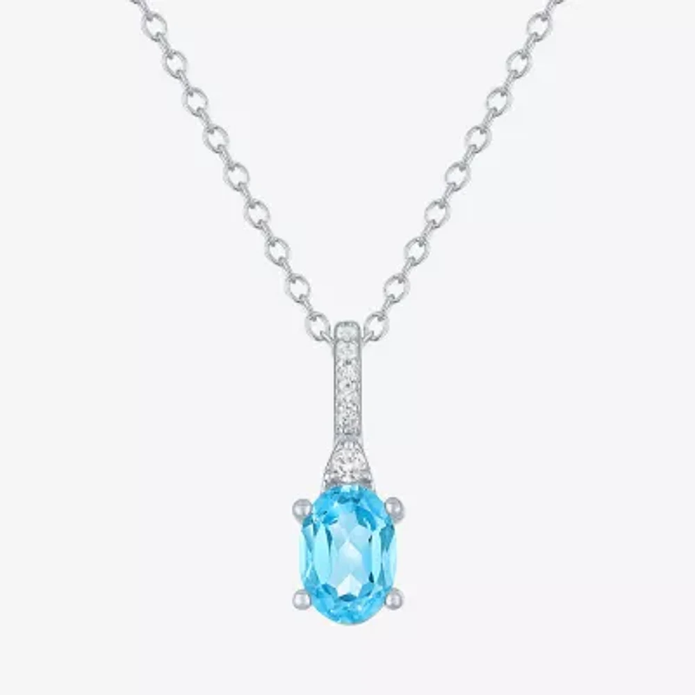 Yes Womens Genuine Blue Topaz Sterling Silver Oval Pendant Necklaces