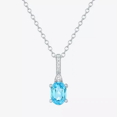 Yes Womens Genuine Blue Topaz Sterling Silver Oval Pendant Necklaces