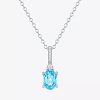 Yes, Please! Womens Genuine Blue Topaz Sterling Silver Oval Pendant Necklace