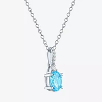 Yes, Please! Womens Genuine Blue Topaz Sterling Silver Oval Pendant Necklace