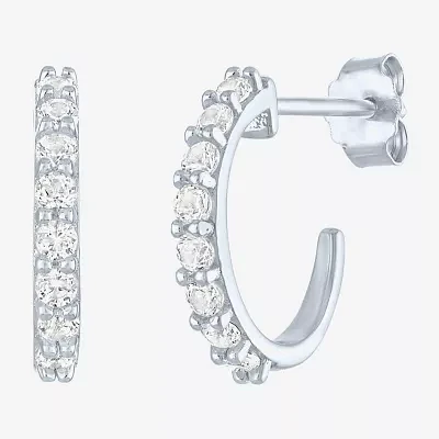 Yes, Please! C-Hoop Lab Created White Sapphire Sterling Silver 13mm Hoop Earrings