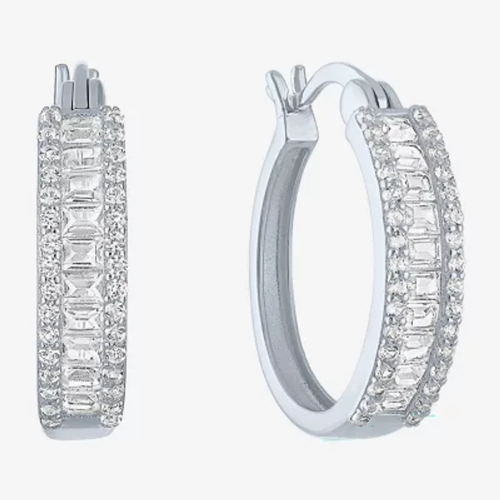 Yes, Please! Womens Lab Created White Sapphire Sterling Silver 19mm Hoop Earrings