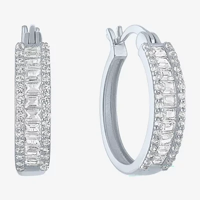 Yes, Please! Womens Lab Created White Sapphire Sterling Silver 19mm Hoop Earrings