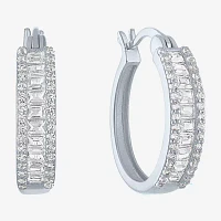 Yes, Please! Womens Lab Created White Sapphire Sterling Silver 19mm Hoop Earrings