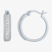 Yes, Please! Womens Lab Created White Sapphire Sterling Silver 19mm Hoop Earrings