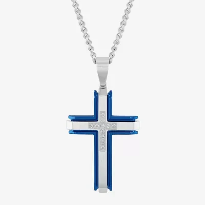 (G-H / I1) Mens 1/5 CT. Lab Grown White Diamond Stainless Steel Cross Pendant Necklaces