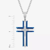 (G-H / I1) Mens 1/5 CT. Lab Grown White Diamond Stainless Steel Cross Pendant Necklaces