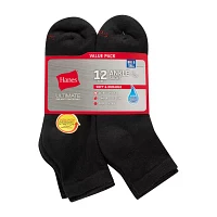 Hanes Ultimate 12 Pair Big and Tall Quarter Ankle Socks Mens