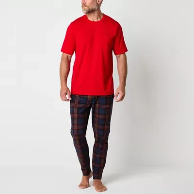 St. John's Bay Mens Crew Neck Short Sleeve 2-pc. Pant Pajama Set