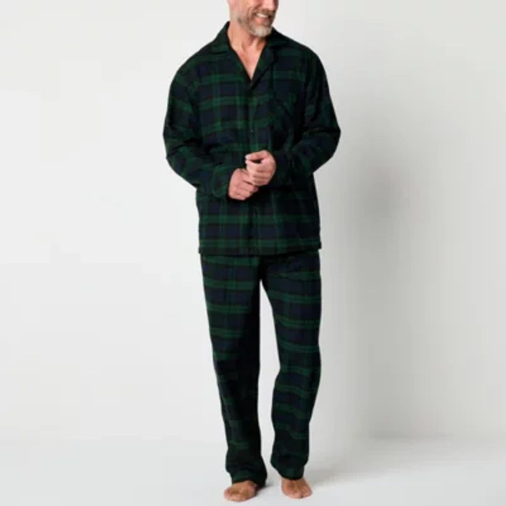 St. John's Bay Mens Flannel Long Sleeve 2-pc. Pant Pajama Set