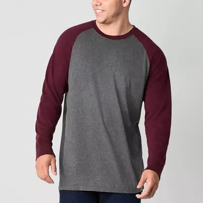 mutual weave Waffle Baseball Big and Tall Mens Crew Neck Long Sleeve T-Shirt