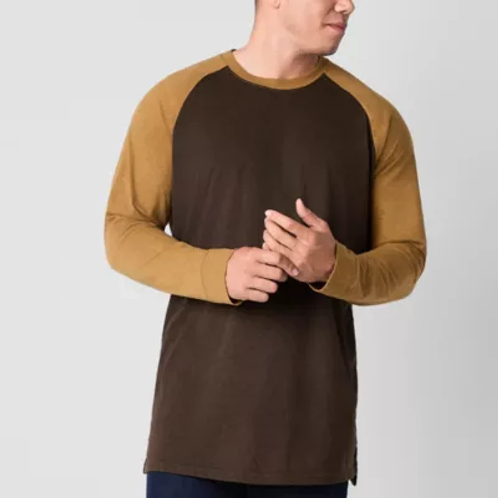 mutual weave Waffle Baseball Big and Tall Mens Crew Neck Long Sleeve T-Shirt