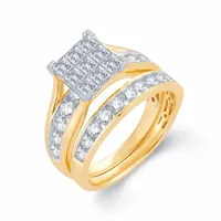 Womens 1 CT. T.W. Natural White Diamond 10K Gold Bridal Set