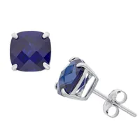 Lab Created Blue Sapphire Sterling Silver 8mm Cushion Stud Earrings