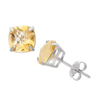 Genuine Yellow Citrine Sterling Silver 8mm Stud Earrings