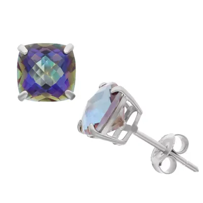 Genuine Mystic Fire Topaz Sterling Silver 8mm Stud Earrings