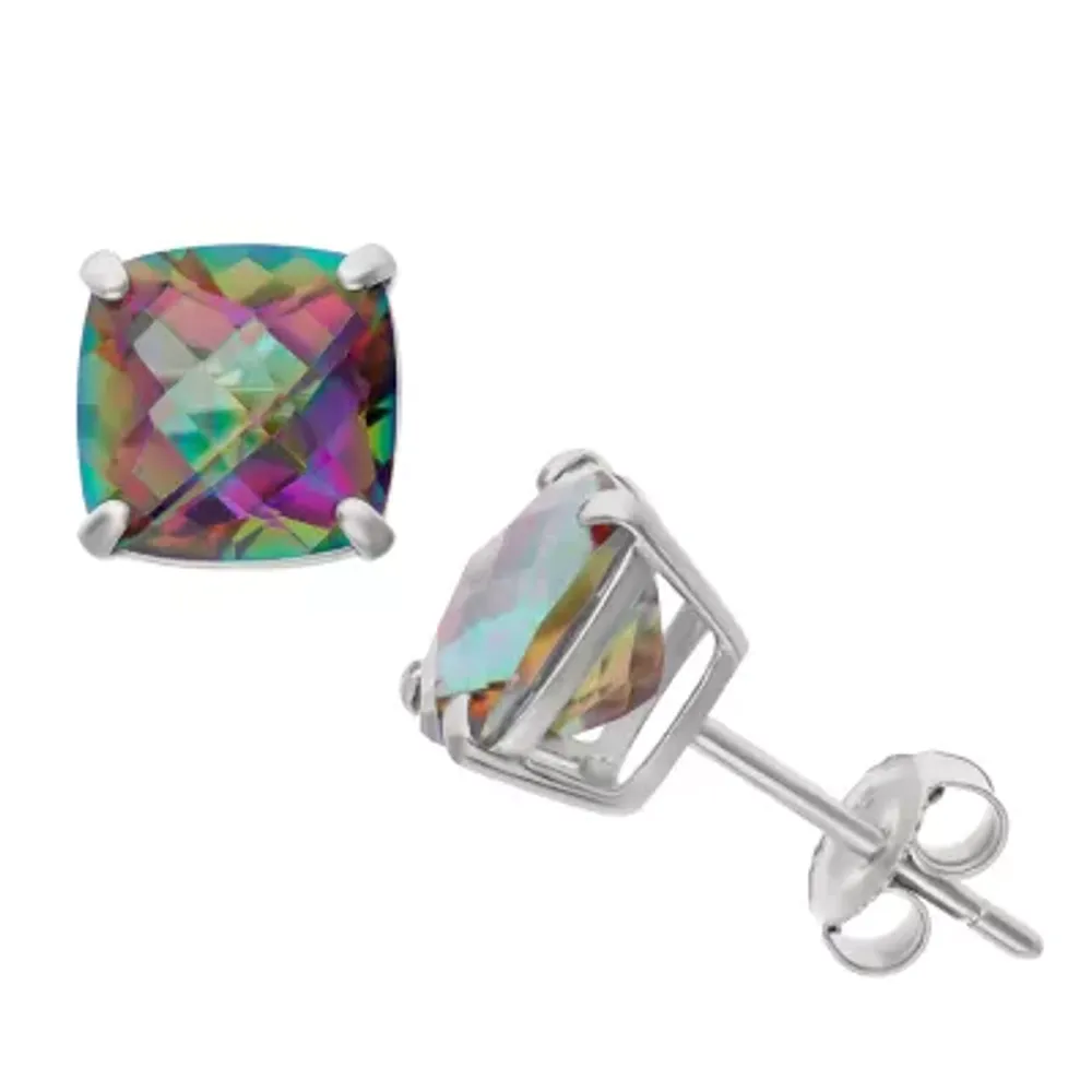 Genuine Mystic Fire Topaz Sterling Silver 8mm Stud Earrings