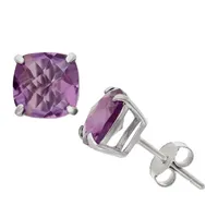 Genuine Purple Amethyst Sterling Silver 8mm Stud Earrings