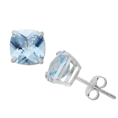 Lab Created Blue Aquamarine Sterling Silver 8mm Stud Earrings