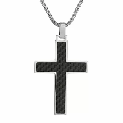 Mens Sterling Silver Cross Pendant Necklace