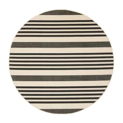 Safavieh Courtyard Collection Santos Stripe Indoor/Outdoor Round Area Rug