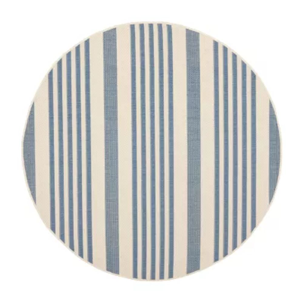 Safavieh Courtyard Collection Santos Stripe Indoor/Outdoor Round Area Rug