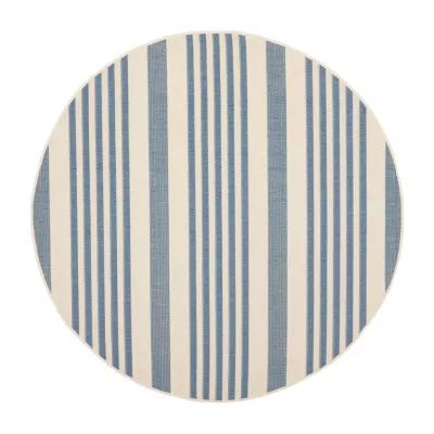 Safavieh Courtyard Collection Santos Stripe Indoor/Outdoor Round Area Rug