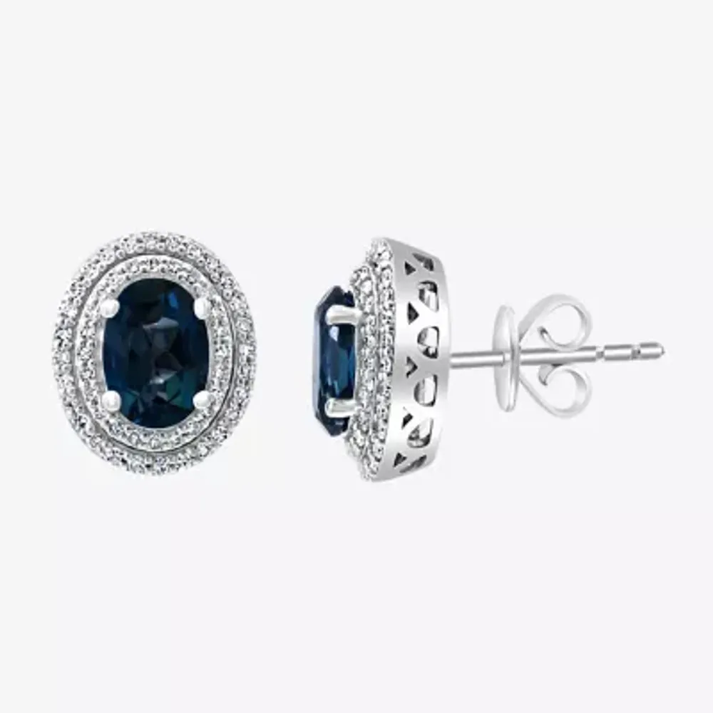 Effy 1/3 CT. T.W. Diamond & Genuine Gemstone 14K White Gold 11.6mm Stud Earrings