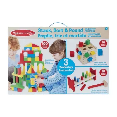 Melissa and Doug Value Set 3 Toy Gift Set-Stack Sort and Pound Wooden Toy Collection