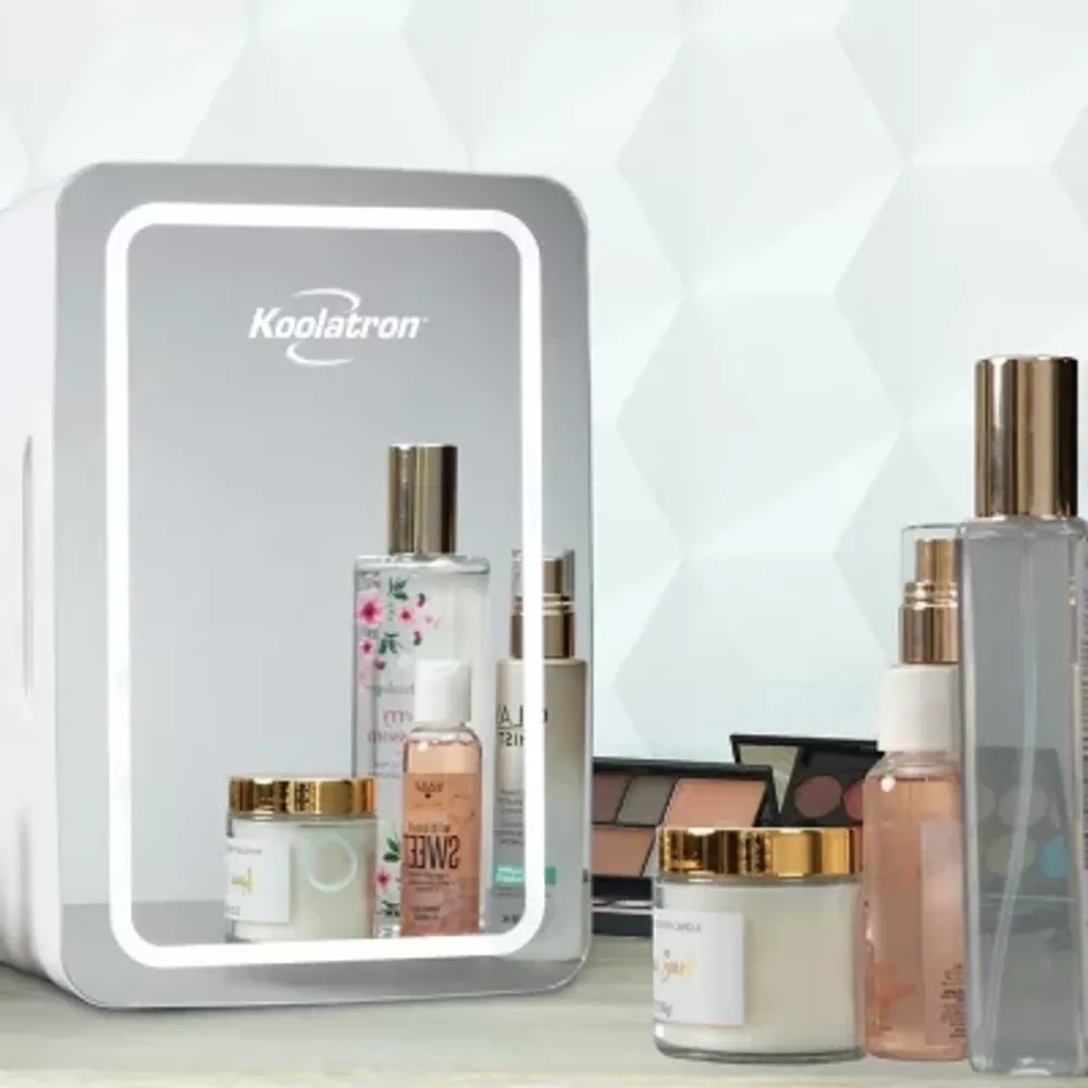 Cosmetic Fridge with LED Lighted Makeup Mirror- 6L Portable AC/DC