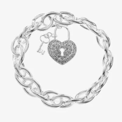 Mixit Silver Tone Lock & Key Charm Heart Stretch Bracelet