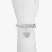 Mixit Silver Tone Lock & Key Charm Heart Stretch Bracelet