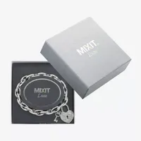 Mixit Silver Tone Lock & Key Charm Heart Stretch Bracelet