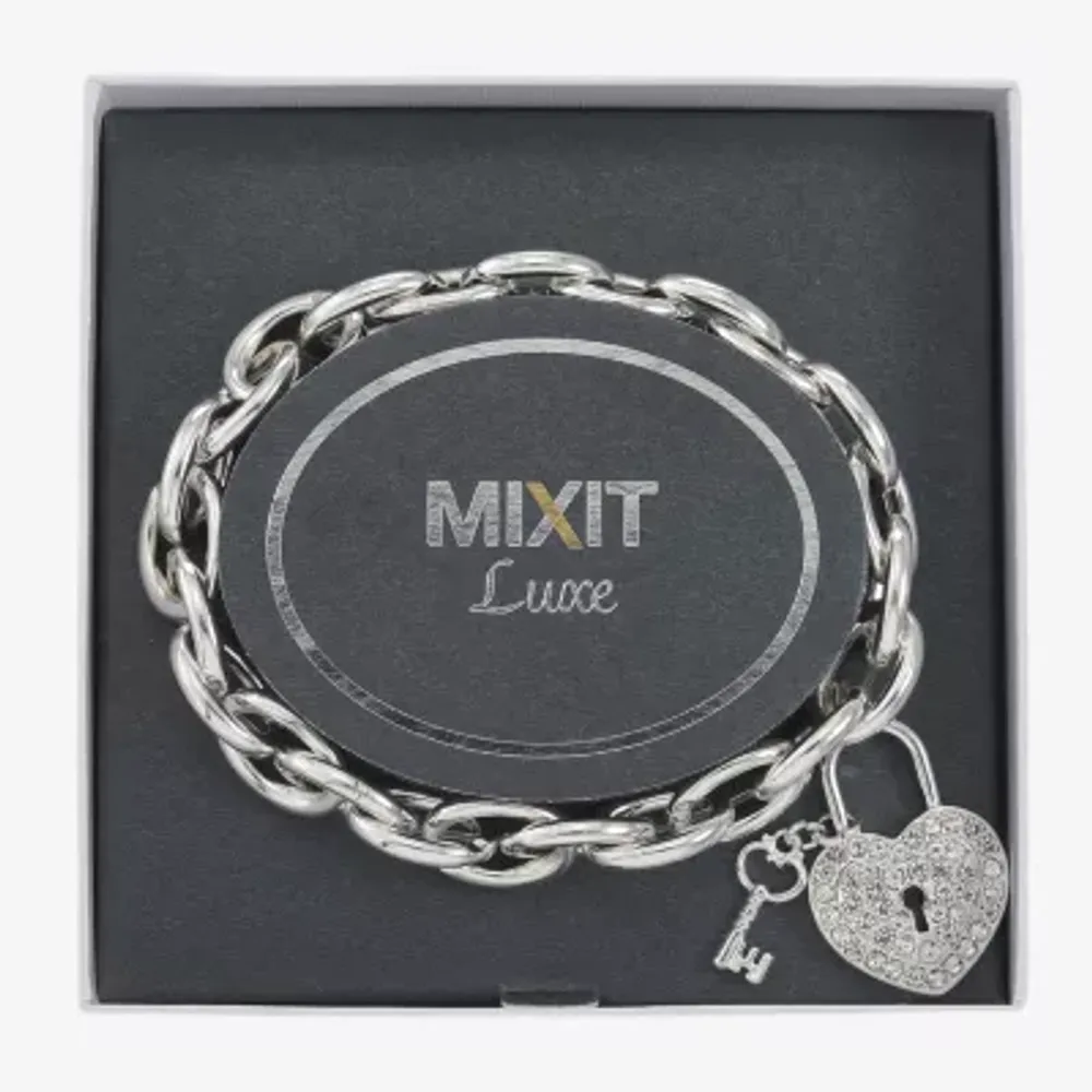 Mixit Silver Tone Lock & Key Charm Heart Stretch Bracelet