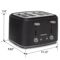 Kenmore 4-Slice Steel Toaster- Matte Black and Grey- Dual Controls