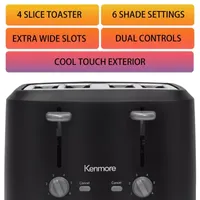 Kenmore 4-Slice Steel Toaster- Matte Black and Grey- Dual Controls