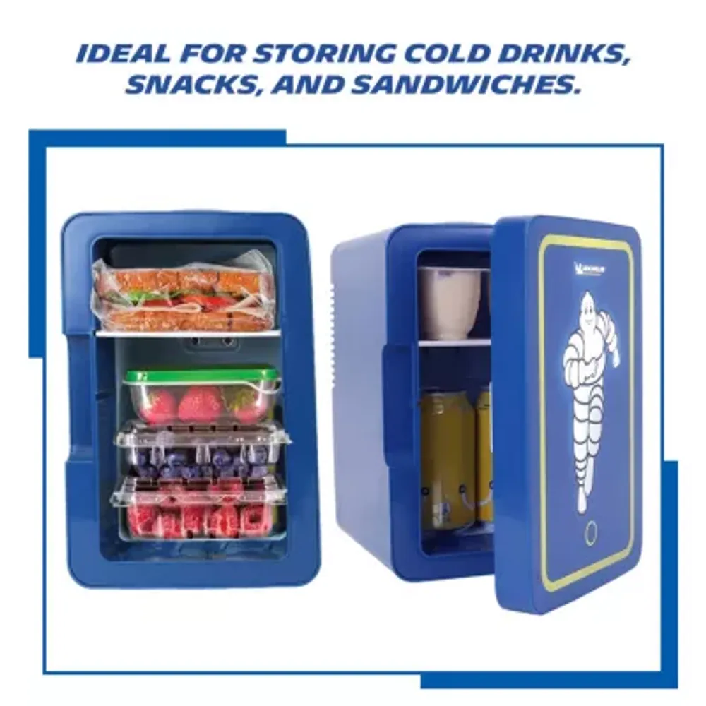 Michelin Portable 6 Can 12V Mini Fridge with LED Door Light, 6L (6.3 qt) AC/DC Cooler, Blue