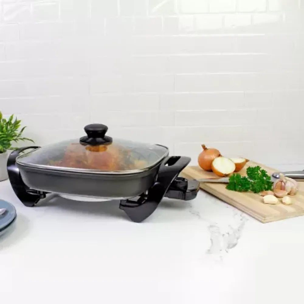 Kenmore Non-Stick Electric Skillet with Glass Lid 12x12" Black and Grey