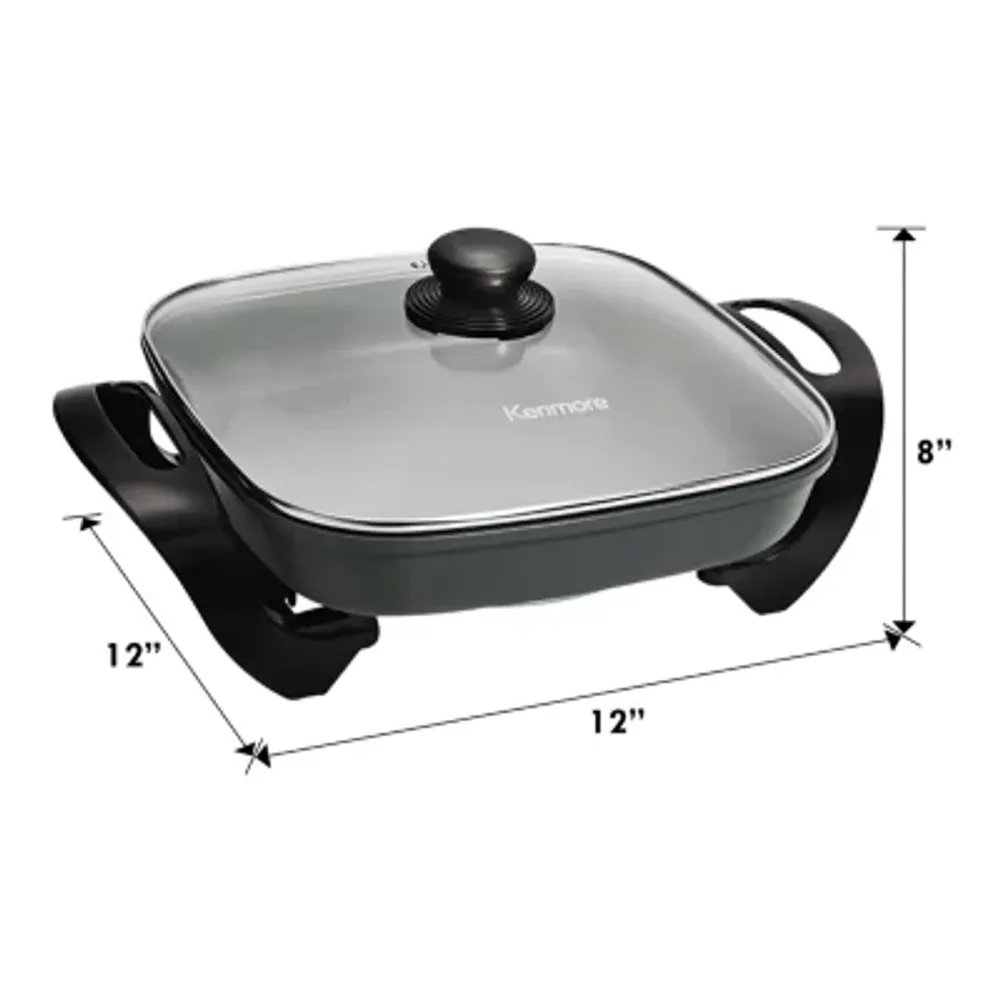 Kenmore Non-Stick Electric Skillet with Glass Lid 12x12" Black and Grey