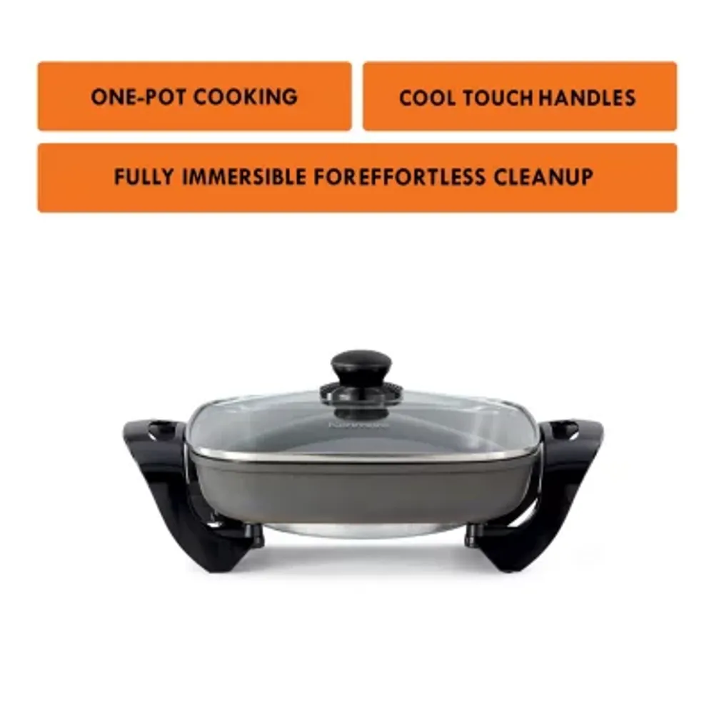 Kenmore Non-Stick Electric Skillet with Glass Lid 12x12" Black and Grey