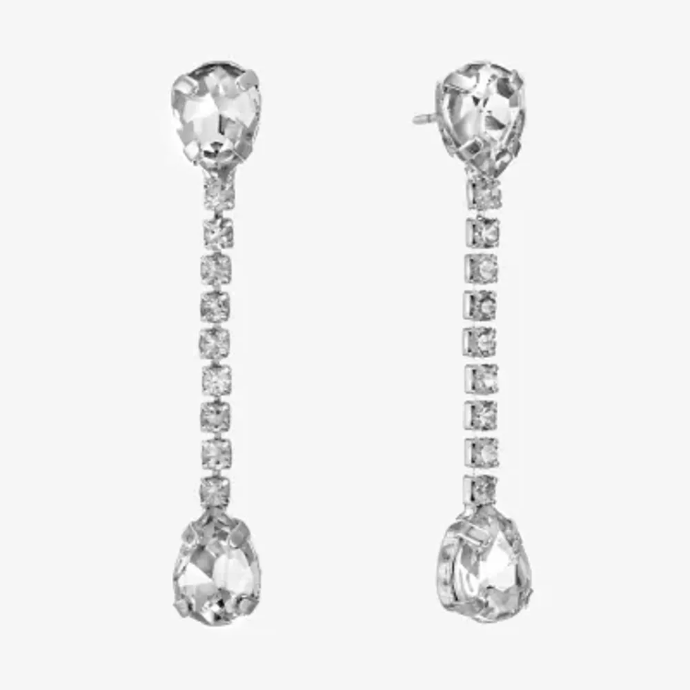 Silver 2 Rhinestone Linear Graduated Round Tip Drop Earrings  Icing US
