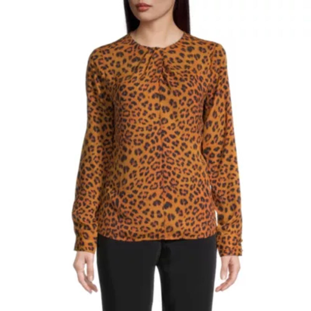 worthington womens high neck long sleeve blouse