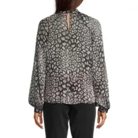 Worthington Womens Mock Neck Long Sleeve Blouse