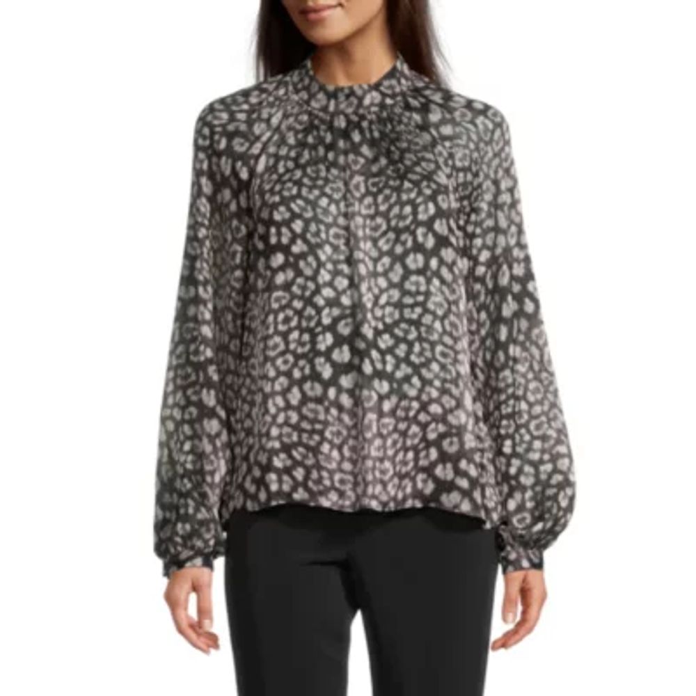 Worthington Womens Mock Neck Long Sleeve Blouse